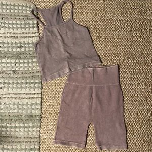 Aura Mauve Ribbed Tank and Shorts Set